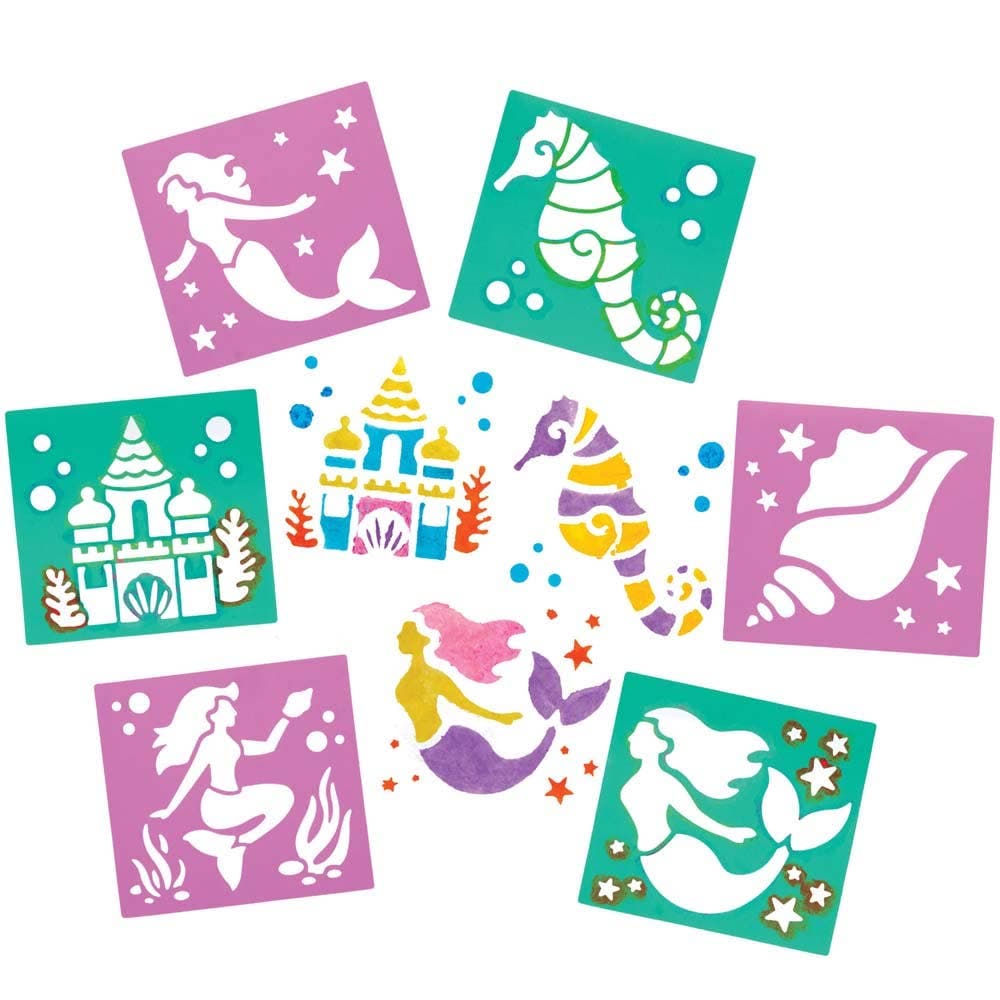 Mermaid Stencils (Pack of 8) 15cm x 14cm, 8 Assorted Designs, Washable & Easy Use