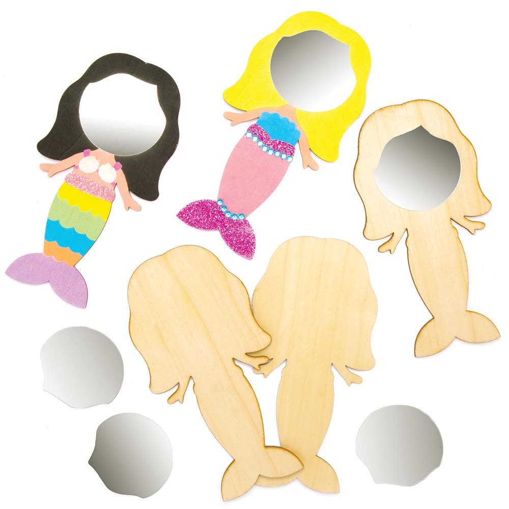 Mermaid Wooden Mirrors (Pack of 4) Craft Kits For Kids