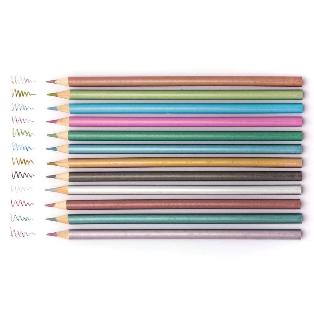Metallic Colour Pencils (Pack of 12) Drawing 12 assorted colours