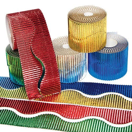 Metallic Corrugated Border Rolls (Pack of 5) Craft Supplies 5 assorted colours - Gold,  Silver, Blue, Red & Green