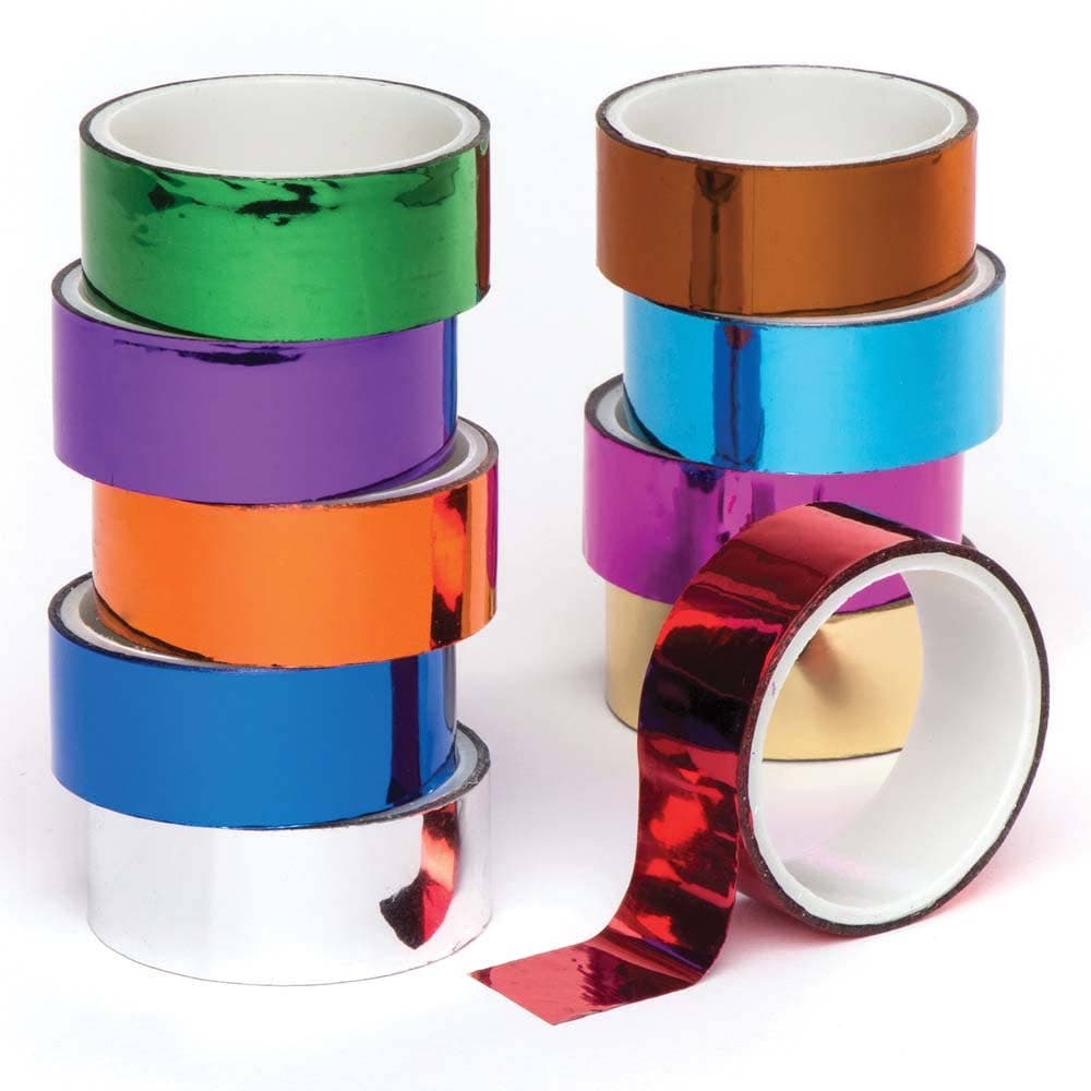 Metallic Coloured Tape (Pack of 10) 3m x 15mm Per Roll, 10 Assorted Rolls & Colours, Glues & Adhesives