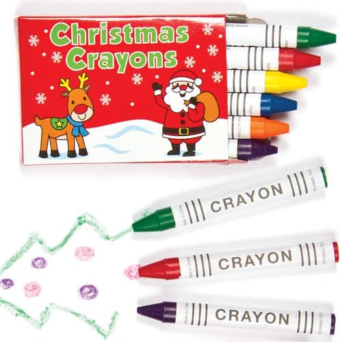 Mini Christmas Crayons (Per 8 packs) Christmas Craft Supplies 6 assorted colours per pack - Red, Blue, Yellow, Green, Orange & Purple