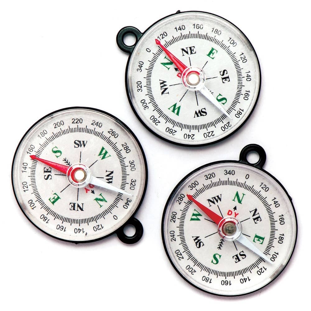 Mini Compasses (Pack of 8) Pocket Sized, Hanging Loop Included, Small Toys