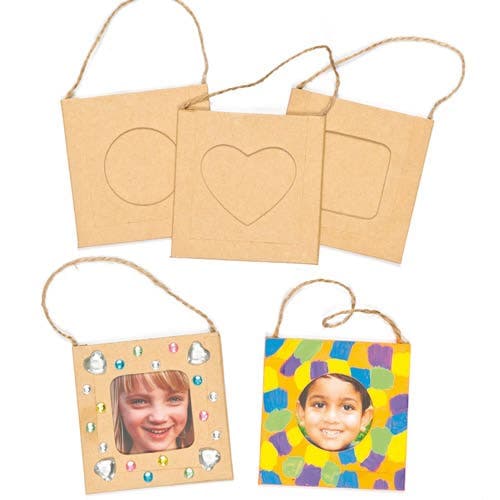Mini Hanging Craft Photo Frames (Pack of 12) 3 Assorted Apertures - Heart, Circle & Square, Frame size 7.5cm x 7.5cm