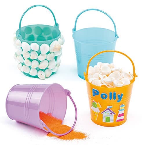 Mini Plastic Buckets (Pack of 6) Height 7cm, 6 Assorted Colours, Moveable Handles, Decorate Your Own