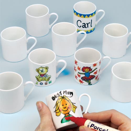 Mini Porcelain Mugs (Box of 6) Decoration Craft Kits, Height 5cm, Paint & Personalise