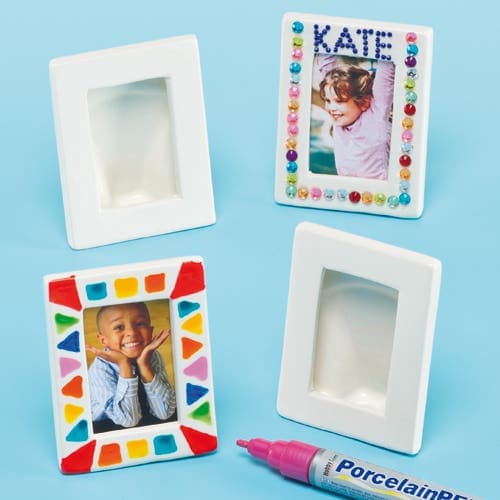 Mini Porcelain Photo Frames (Box of 4) Decoration Craft Kits, Height 8cm, Paint & Personalise