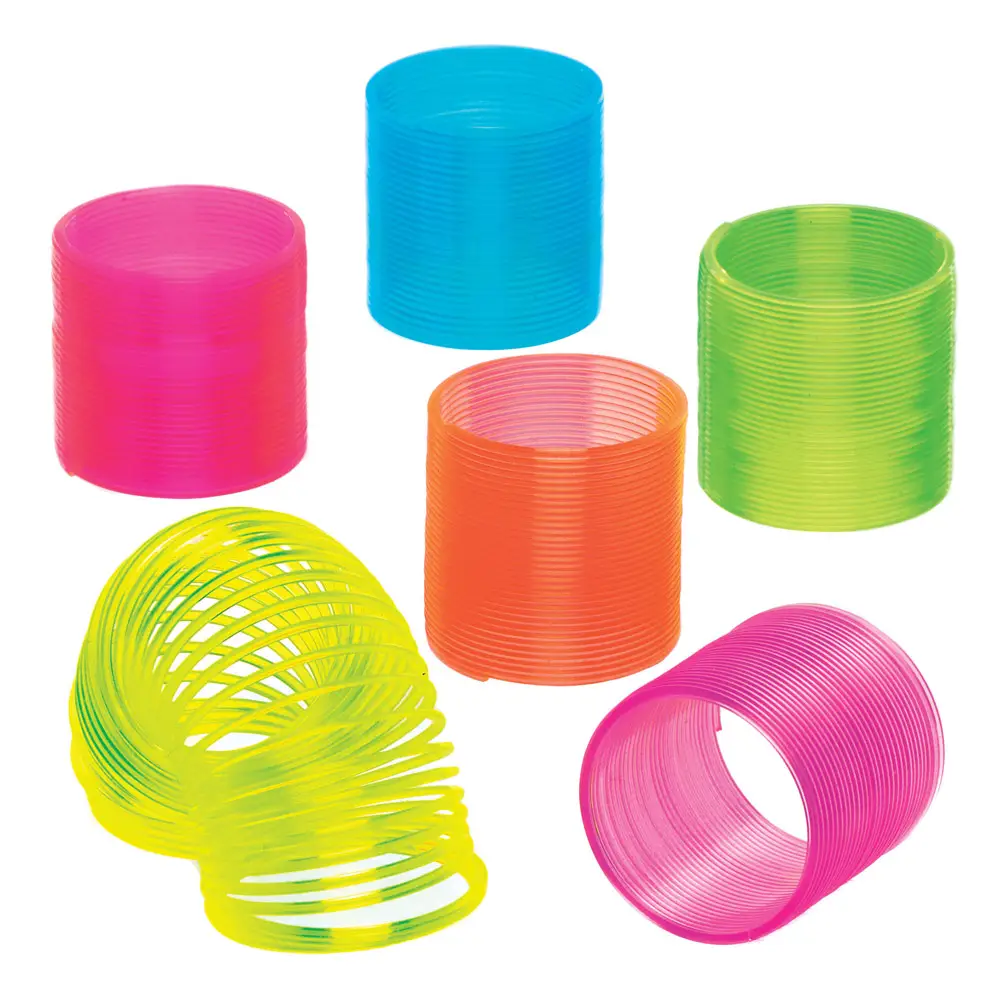 Mini Springs (Pack of 12) Pocket Money Toys 6 assorted colours - Orange, Pink, Yellow, Purple, Blue & Green