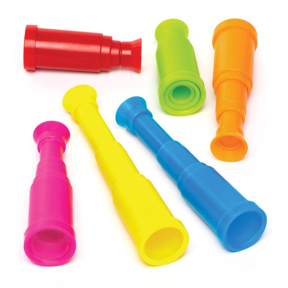 Mini Telescopes (Pack of 6) Pocket Money Toys 6 assorted colours - Red, Blue, Yellow, Orange, Green & Pink