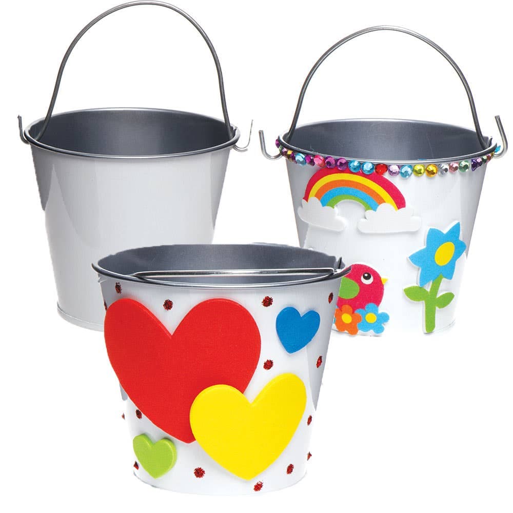 Mini White Tin Buckets (Pack of 5) Craft Storage 1 colour - White