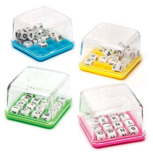 Mini Word Games (Pack of 4) Cubes 5cm x 5cm, 4 Assorted Colours, Small Toys, Party Bag Fillers