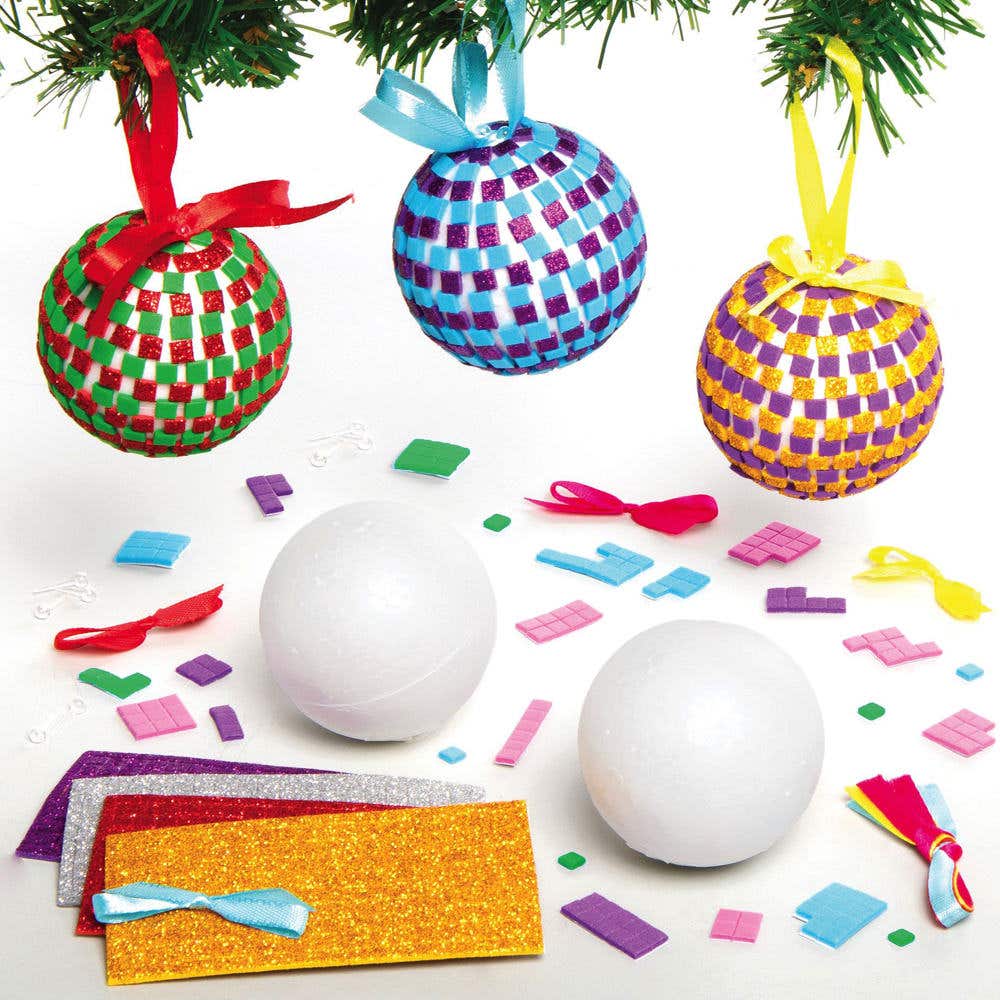 Mosaic Bauble Decoration Kits (Pack of 4) Christmas Crafts 4 colourways - Red/Green, Gold/Purple, Blue/Purple & Pink/Silver