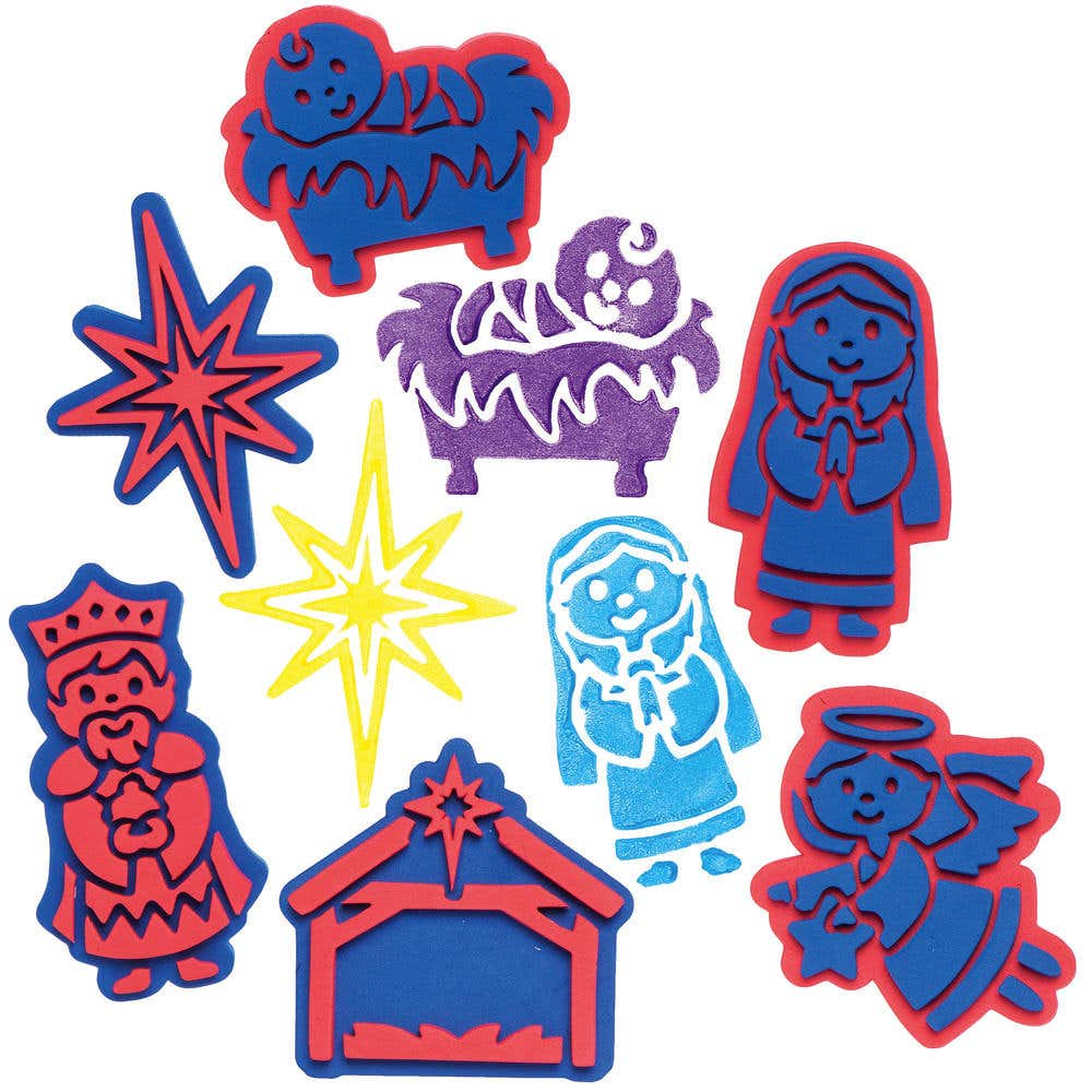 Nativity Foam Stampers (Pack of 10) Christmas Craft Supplies 2 foam colours - Blue & Red