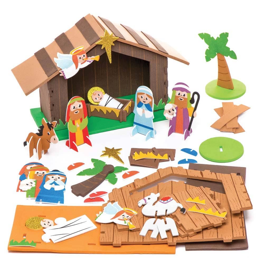 Nativity Stable Kits (Pack of 2) Christmas Crafts, Create & Display, 3D Foam Model, 2 Assorted Designs