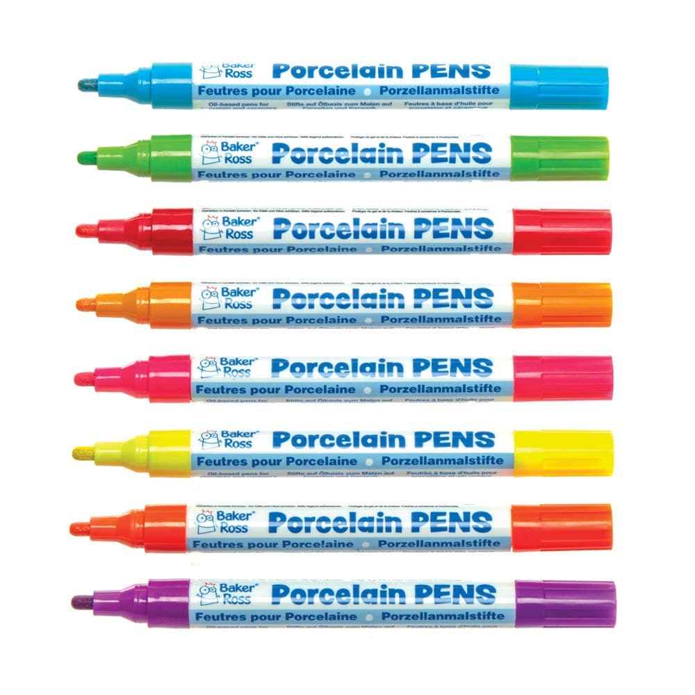 Neon Brights Porcelain Paint Pens (Set of 8) Art Supplies, Art Materials 8 assorted neon colours - Brilliant Blue, Vivid Violet, Hot Pink, Flaming Orange, Yellow, Radiant Red, Glowing Green & Fiery Amber