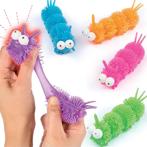 Funky Flashing Light-Up Caterpillars (Pack of 4) Pocket Money Toys, 6 Assorted Colours (Pack Colours Vary)