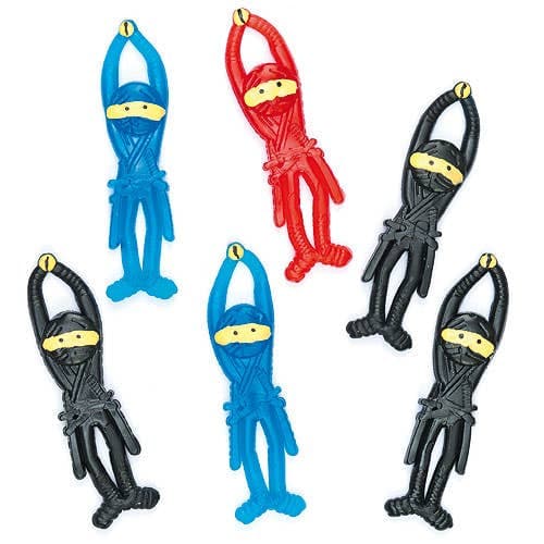 Stretchy Flying Ninjas (Pack of 12) Soft & Sensory Toys 3 assorted colours - Red, Blue and Black