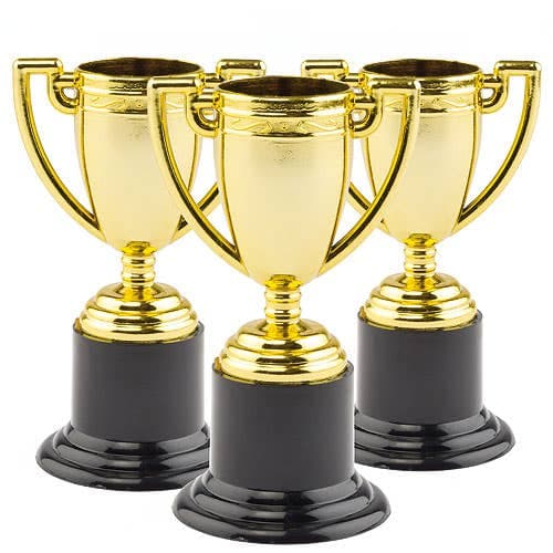 Gold Trophies (Pack of 6) Pocket Money Toys, Party Bag Filler/Prizes, 93mm Tall