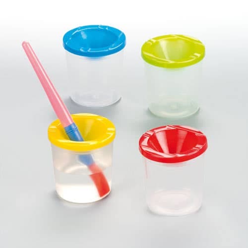 Painting Water Pots (Pack of 12) Art Supplies, Art Materials, 4 Assorted Colours, 'Mess-Free' Lids
