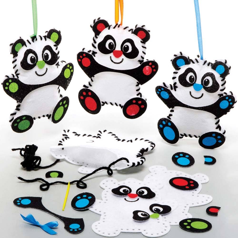 Panda Sewing Kits (Pack of 3) Sewing & Weaving Craft Kits 3 assorted colours - Blue, Red & Green