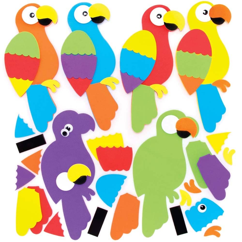 Parrot Mix & Match Magnet Kits (Pack of 8) Art Craft Kits 6 parrot colours - Green, Blue, Red, Yellow, Orange & Purple