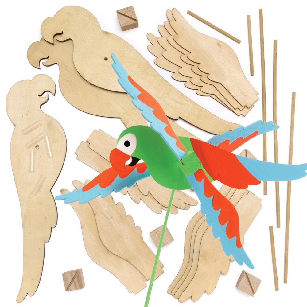 Parrot Wooden Windmill Kits (Pack of 3) Size 26cm, Garden Decorations, Crafts For Kids