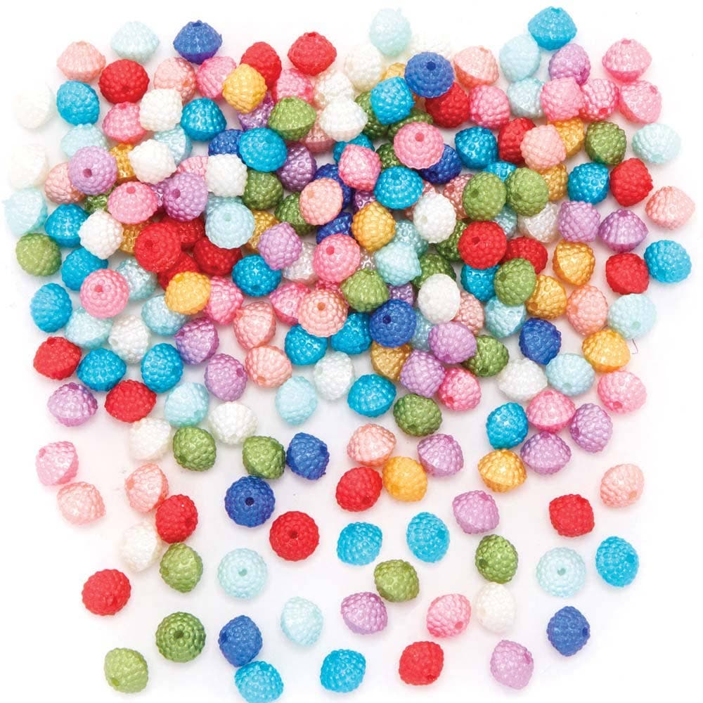 Pearlised Pom Pom Effect Beads (Pack of 250) 10 Assorted Colours, Plastic 7mm Beads, Pearlised Finish, Jewellery Making