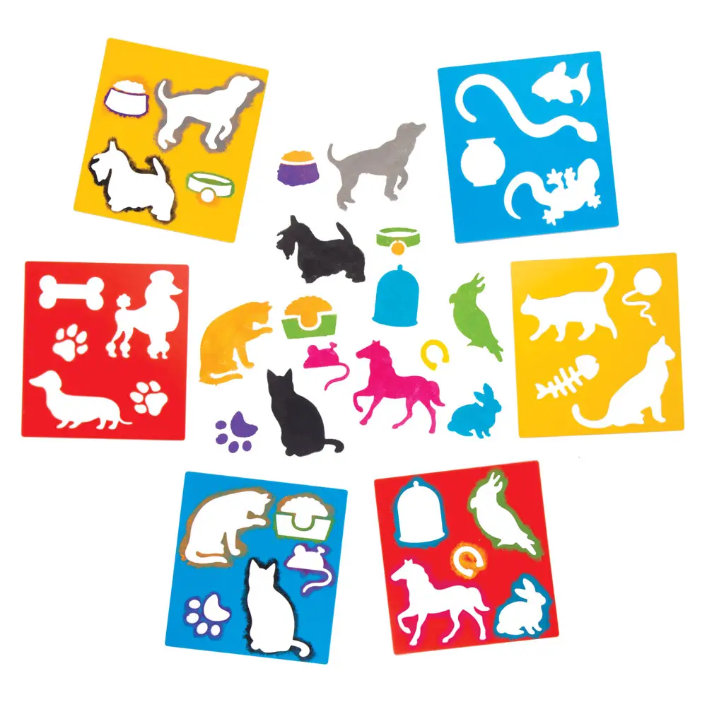 Pets Stencils (Pack of 6) Art Supplies, Art Materials 3 stencil colours - Red, Blue & Yellow