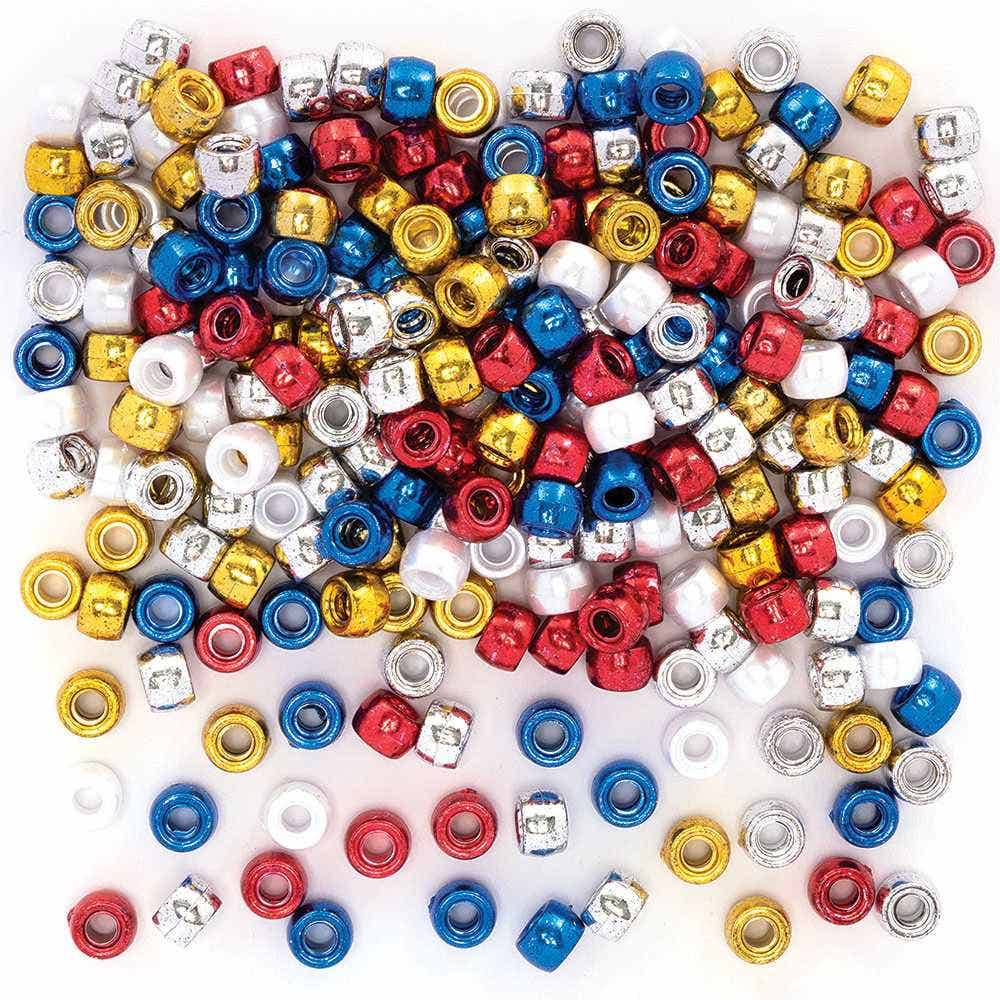 Metallic Beads Value Pack (Pack of 400) Craft Embellishments 5 assorted colours - Gold, Silver, Red, Blue & White