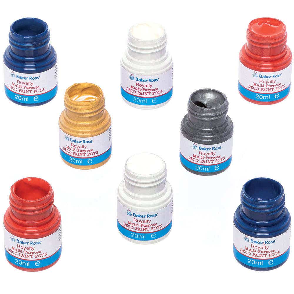 Value Pack Multi-Purpose Deco Acrylic Paint Pot Pack 20ml (Pack of 8) 5 Assorted Colours, Water-Based & Glossy Finish, Multi-Surface