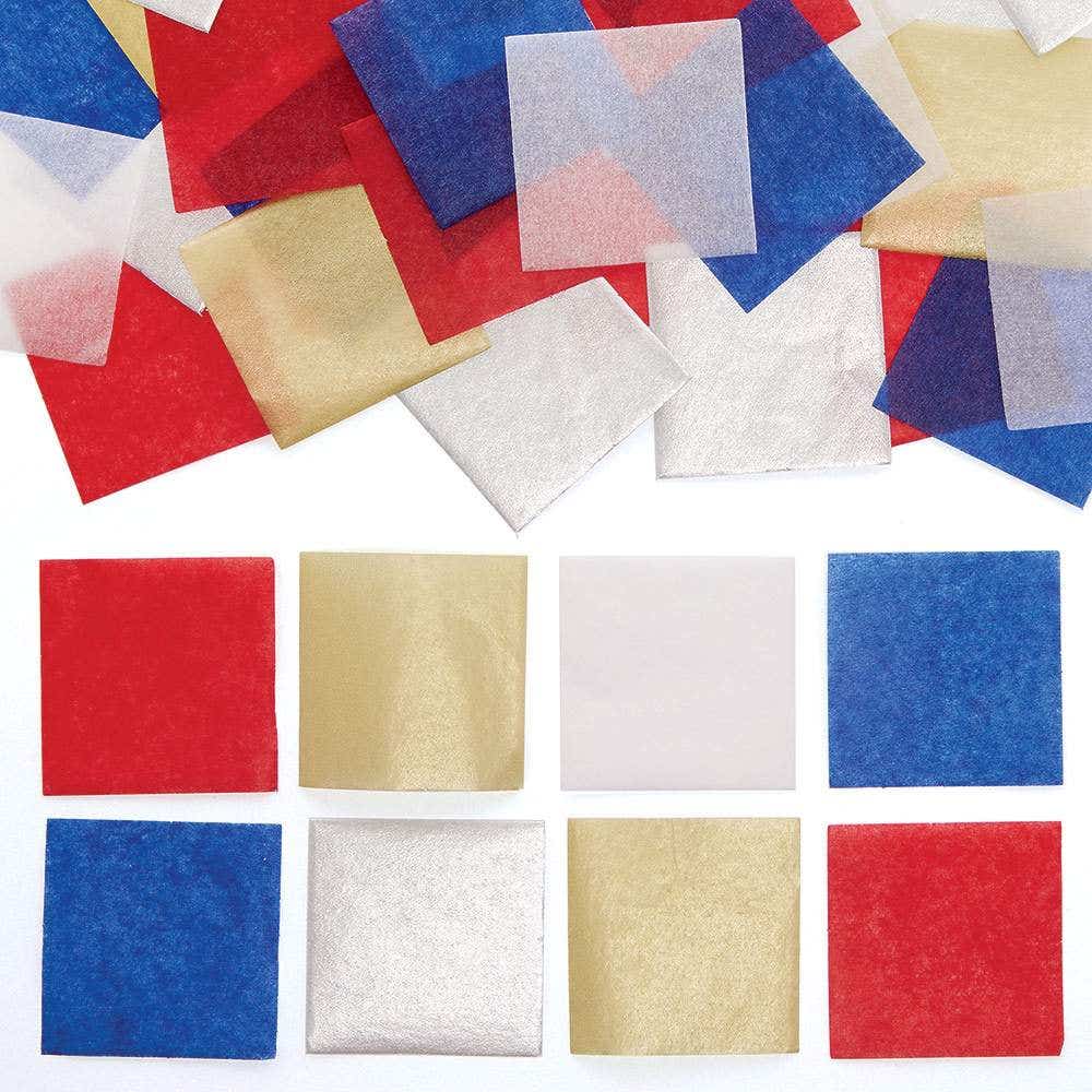 Value Tissue Paper Squares (Pack of 4000) Paper & Card 5 assorted colours - Gold, Silver, Red, Blue & White