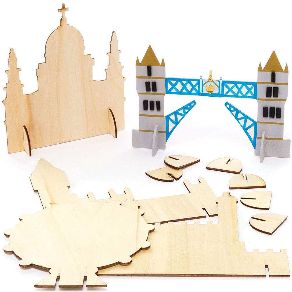 Wooden Stand-up London Landmarks (Pack of 6) Educational Crafts, 6 Designs, Wooden Kits For Kids