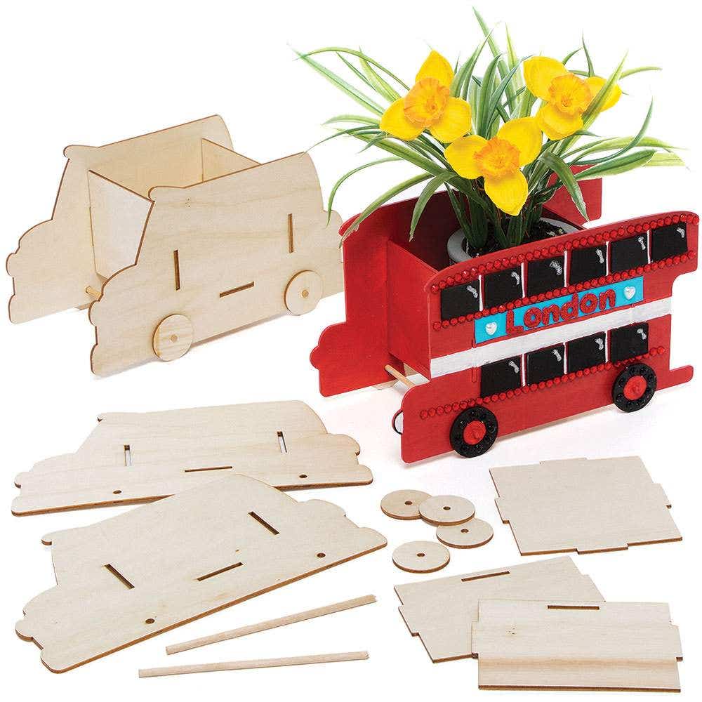 London Bus & Taxi Wooden Flowerpot Kits (Pack of 2) Decoration Craft Kits