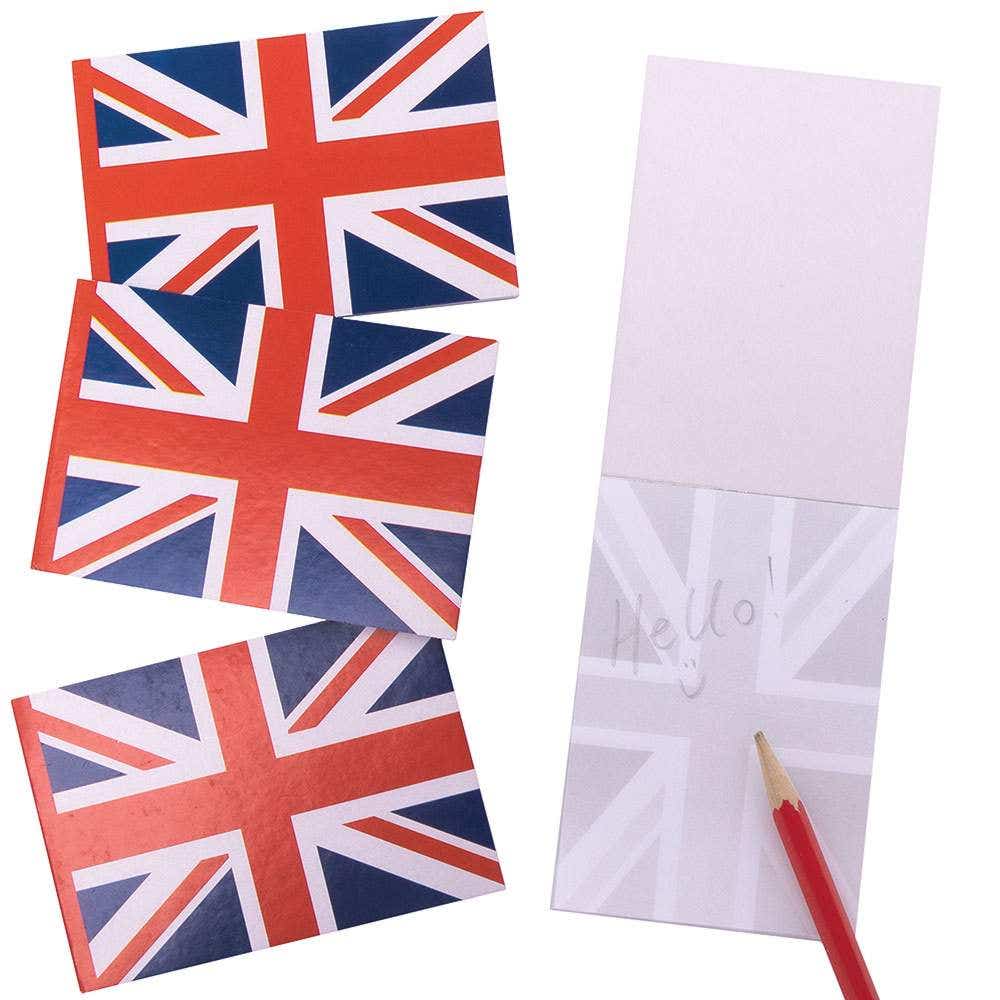 Union Jack Notepads (Pack of 12) Small Party Bag Fillers, Size 10cm, 30 Pages Per Book