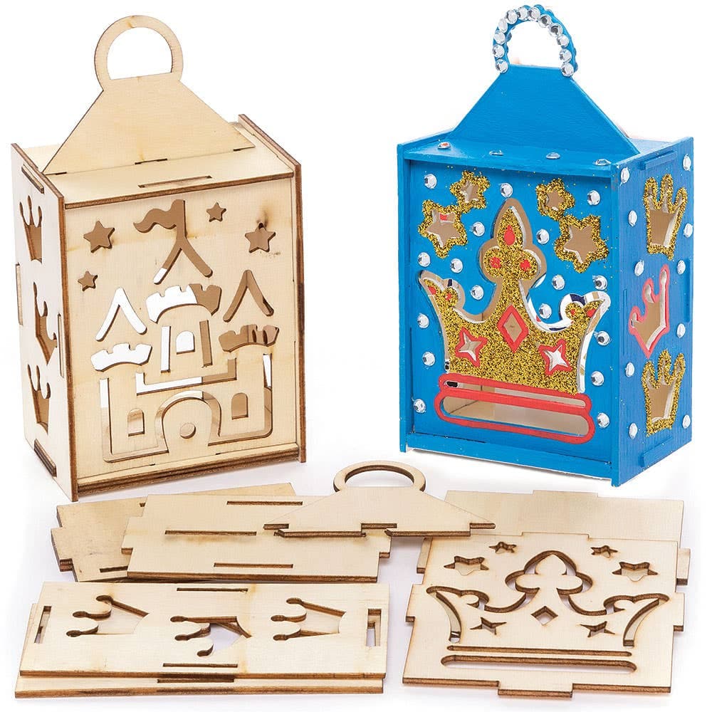 Value Wooden Lantern Kits (Pack of 3) Royal Themed Wooden Crafts, 3 Assorted Designs