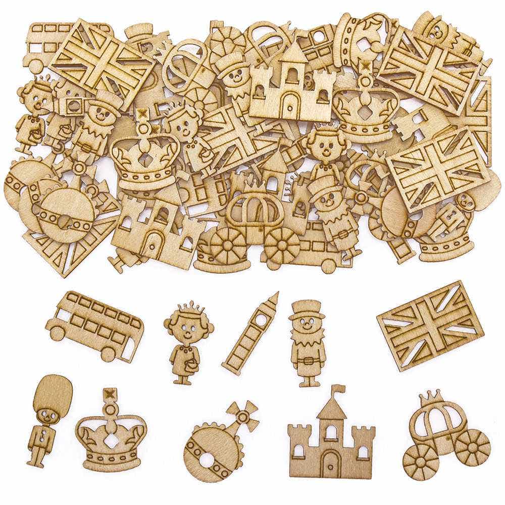 Royal Mini Wooden Shapes (Pack of 100) Craft Supplies, 10 Assorted Designs, Wooden Crafts