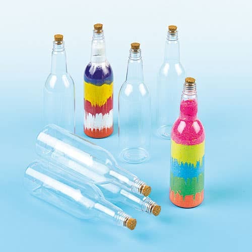 Plastic Art Bottles (Pack of 4) Art Supplies, Cork Stopper Included, Fillable Bottles, Height 19cm