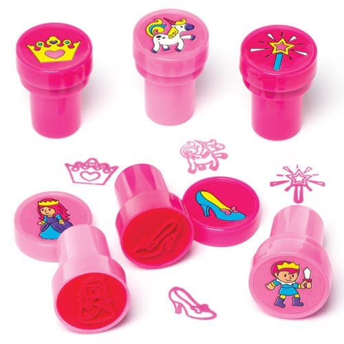 Princess Self-Inking Stampers (Pack of 10) Small Toys, Party Bag Fillers, Ink Colours - Dark & Light Pink