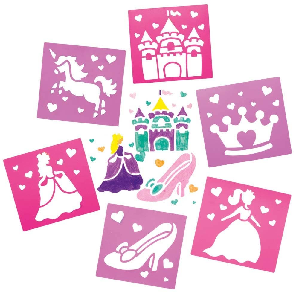 Princess Stencils (Pack of 8) Art Supplies, Art Materials 2 stencil colours - Pink & Purple
