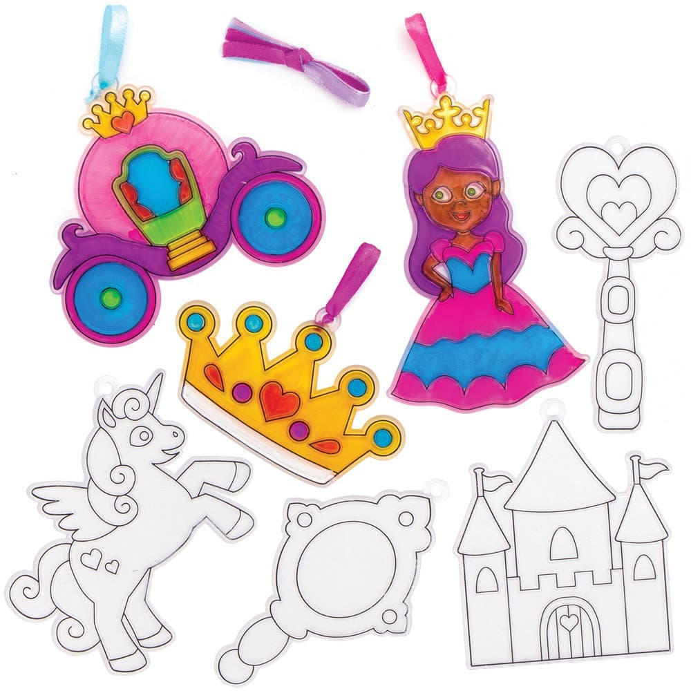 Princess Suncatchers (Pack of 10) Decoration Craft Kits 5 assorted ribbon colours - Blue, Pink, Hot Pink, Purple & Lavender