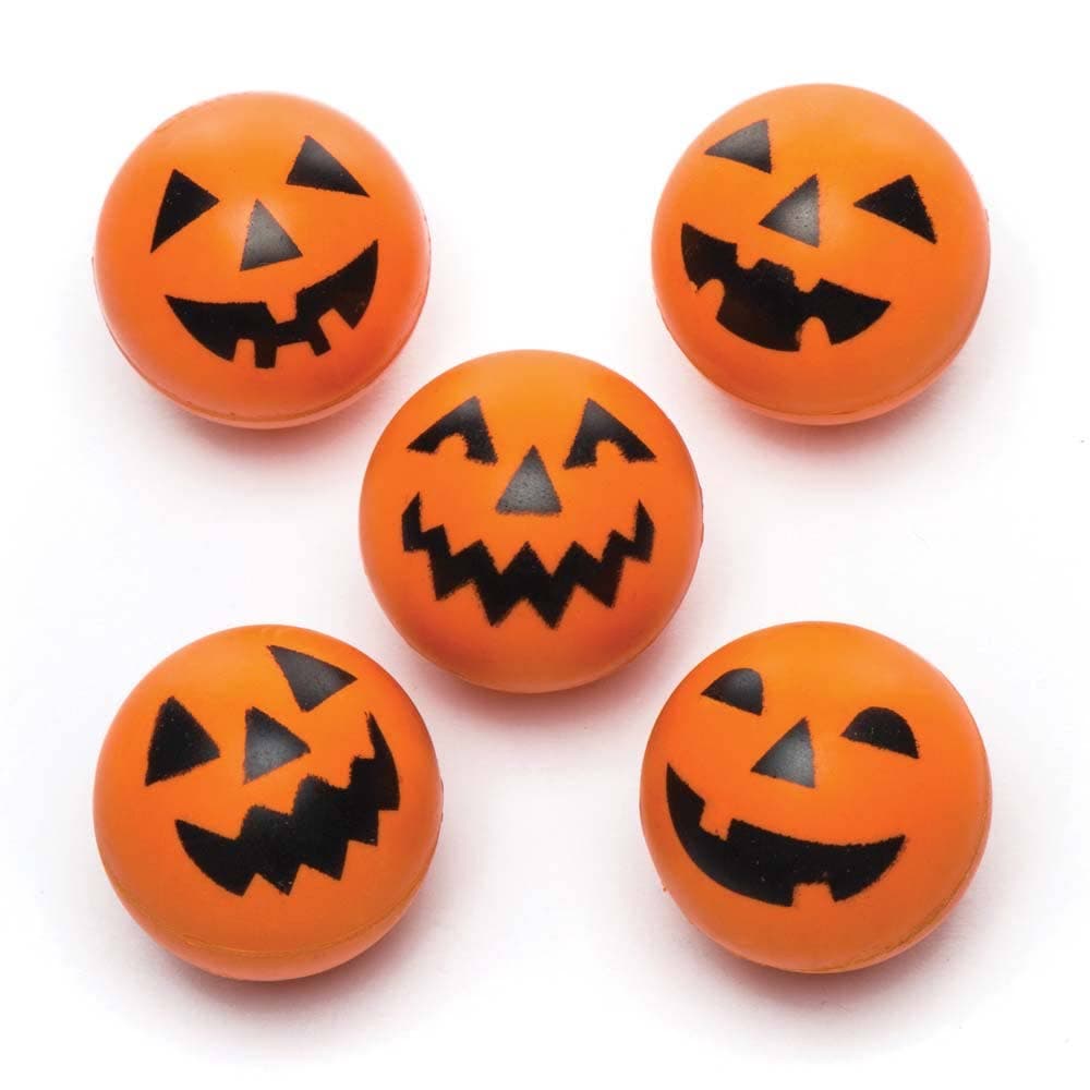 Pumpkin High Bounce Balls (Pack of 8) Halloween Toys, 5 Assorted Designs, Party Bag Fillers, Boo Baskets