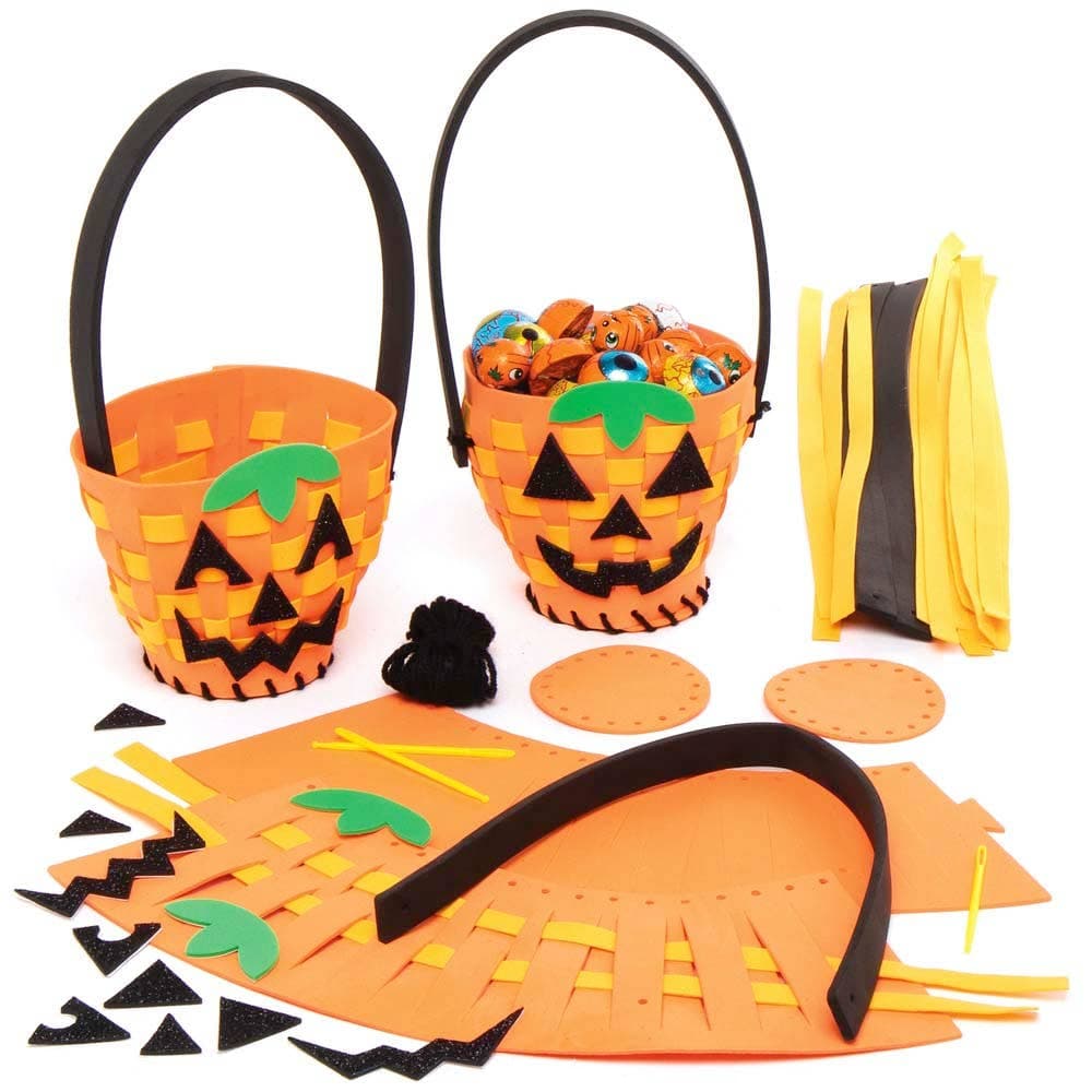 Pumpkin Weaving Basket Kits (Pack of 4) Halloween Crafts, Make Your Own, Height 9cm, No Glue Required