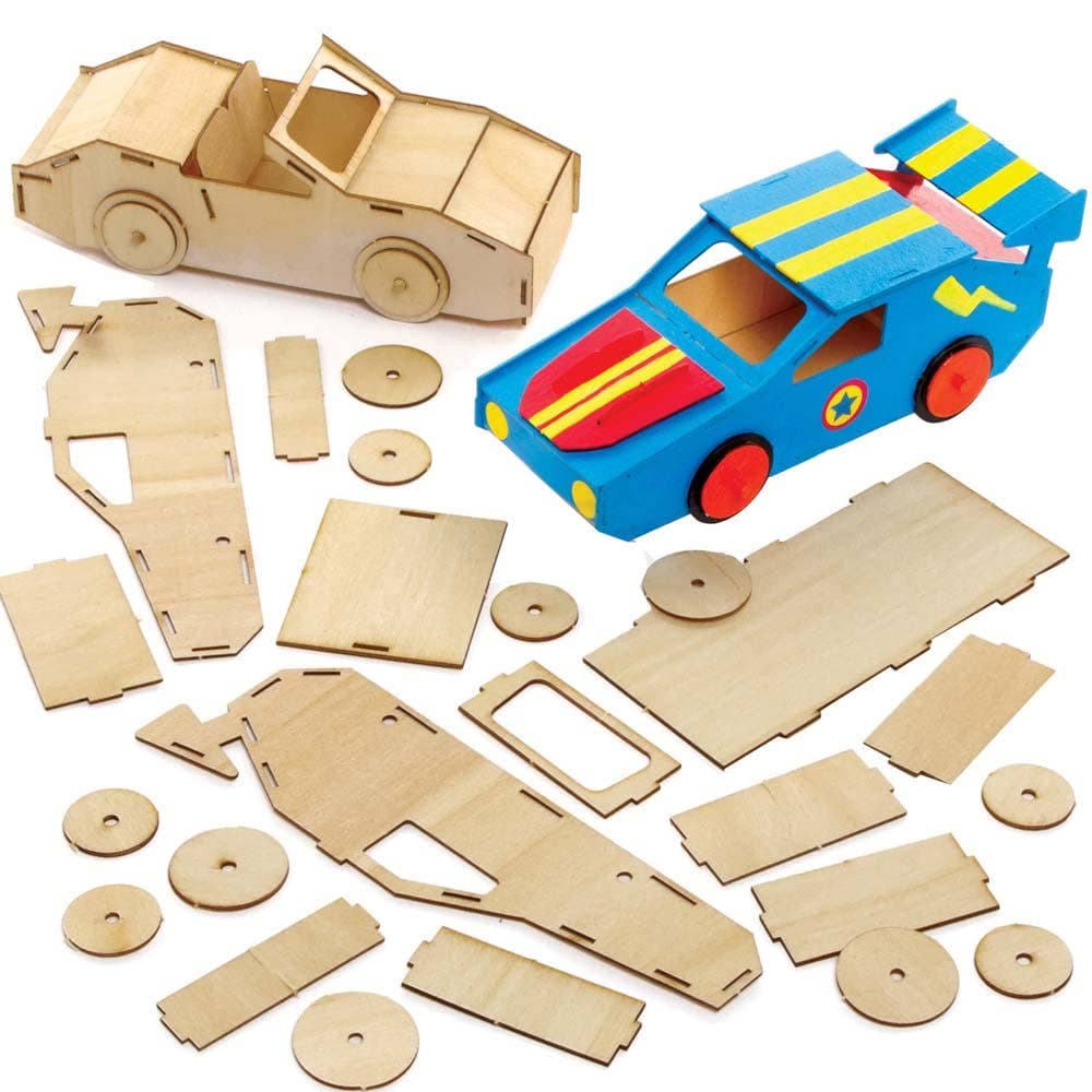 Racing Car 3D Woodcraft Kits (Pack of 2) Self-Assemble & Decorate Your Own, Length 18cm, Art Craft Kits For Kids