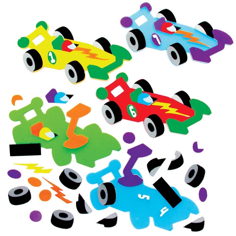 Racing Car Mix & Match Magnet Kits (Pack of 8) Art Craft Kits 4 car colours - Yellow, Red, Blue & Green