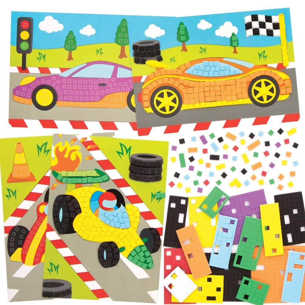 Racing Car Mosaic Picture Kits (Pack of 4) Craft Kits For Kids