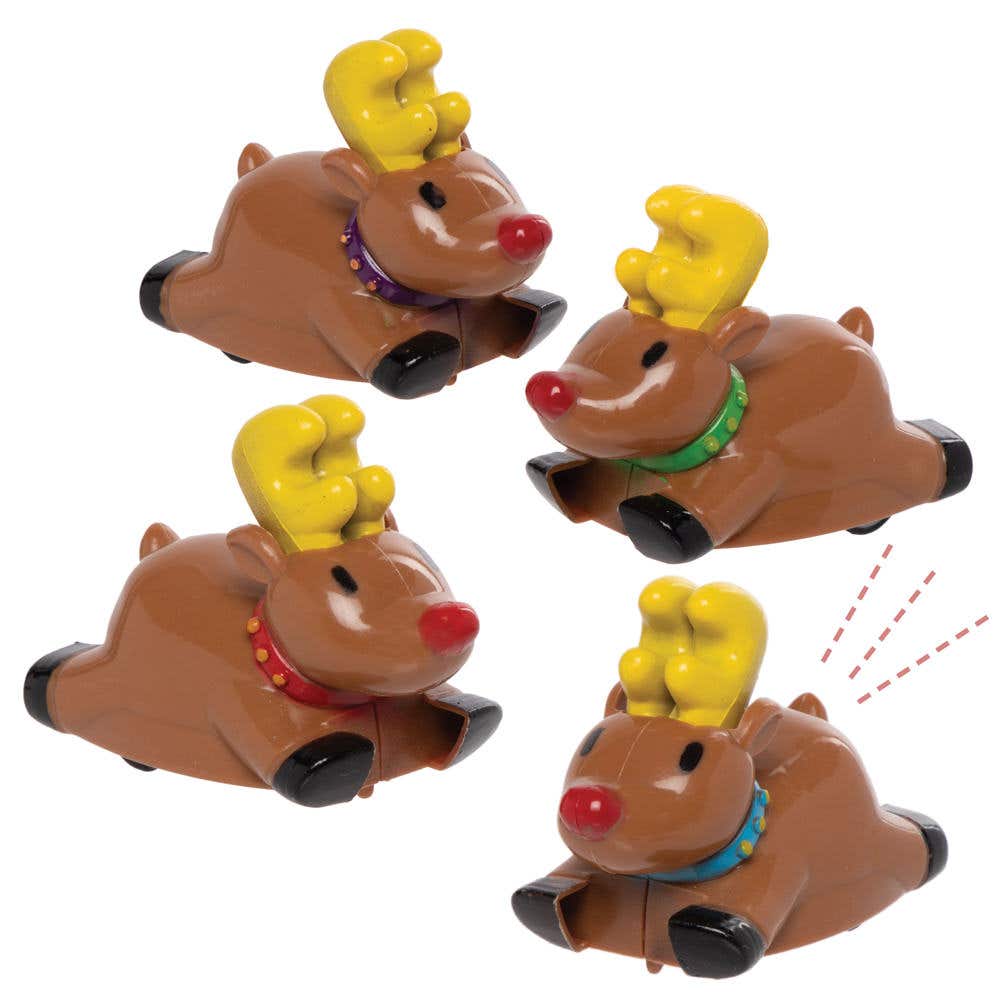 Racing Reindeers (Pack of 4) Small Toys, Party Bag/Stocking Fillers, 4 Assorted Designs