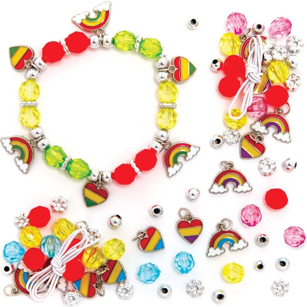 Rainbow Charm Bracelet Kits (Pack of 3) Jewellery 3 assorted colourways - Green/Red/Yellow, Purple/Yellow/Red & Blue/Red/Yellow