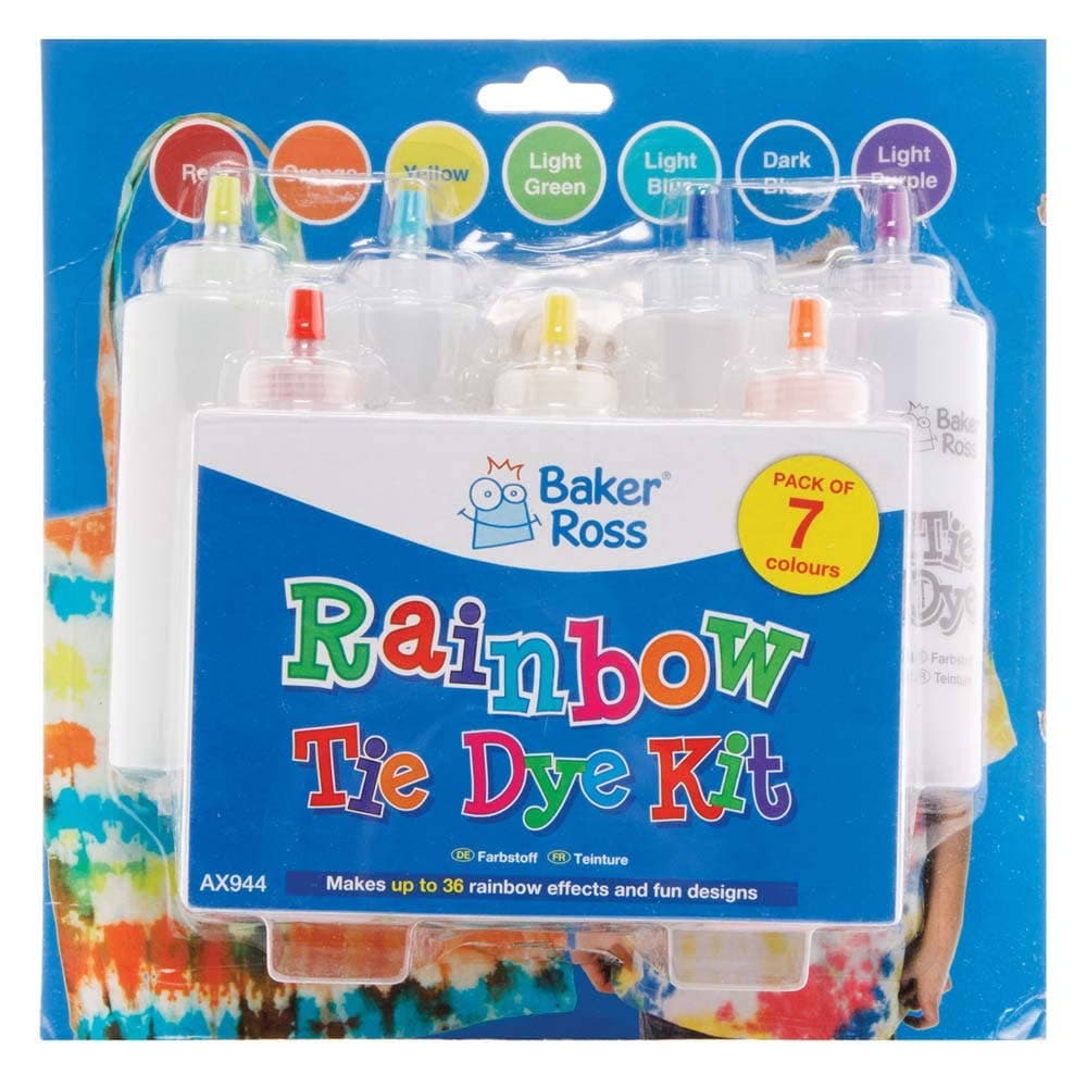 Rainbow Colours Tie Dye Kit (Each kit) Use On Up To 20 Projects, 7 Assorted Colours, Surface Cover Included