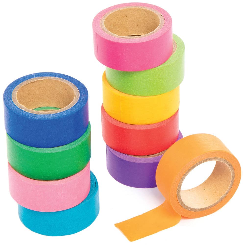 Rainbow Colours Washi Tape (Pack of 10) 3m x 15mm Per Colour, 10 Assorted Colours, East To Cut, Masking Tape