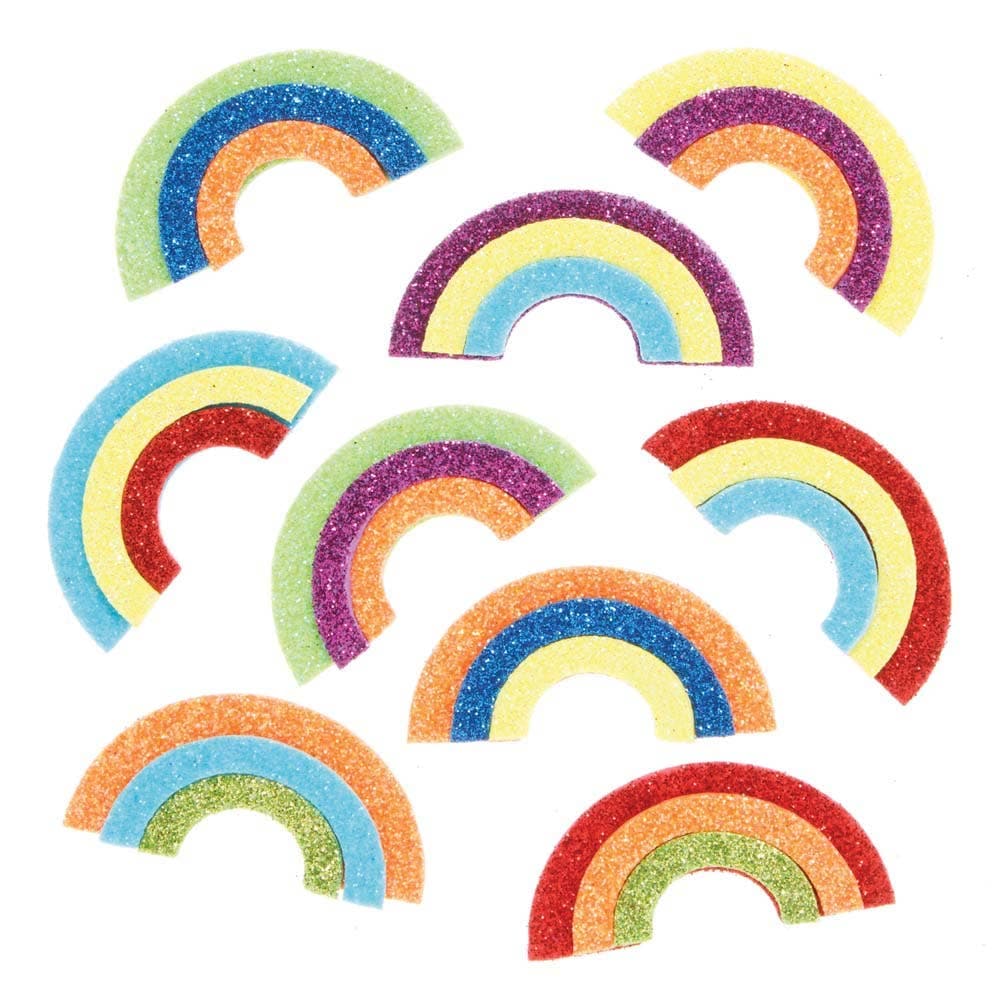 Rainbow Glitter Foam Stickers (Pack of 100) Stickers 7 assorted colours - Red, Blue, Yellow, Purple, Orange, Green & Dark Blue